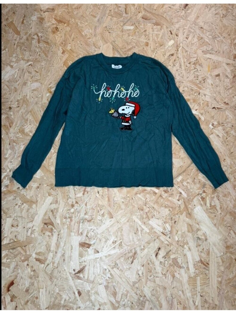 Peanuts Snoopy Christmas Sweater Womens Medium Green Ho Ho Ho Holiday Knit